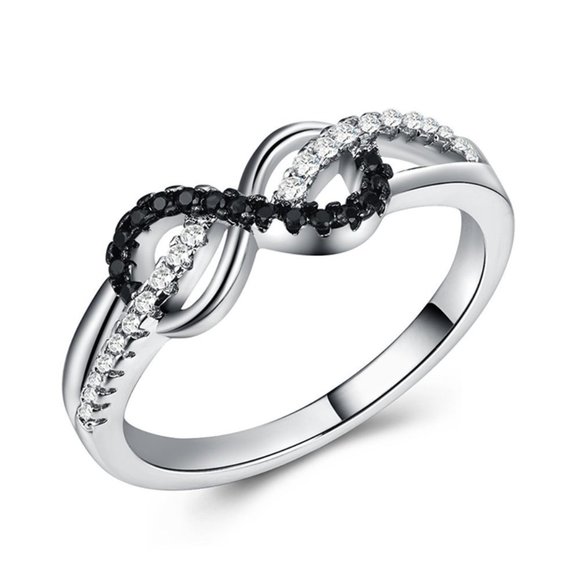 🍁 925 Silver Plated Exquisite Eternity Black White CZ Ring, GPMB1463-7 - Picture 6 of 7